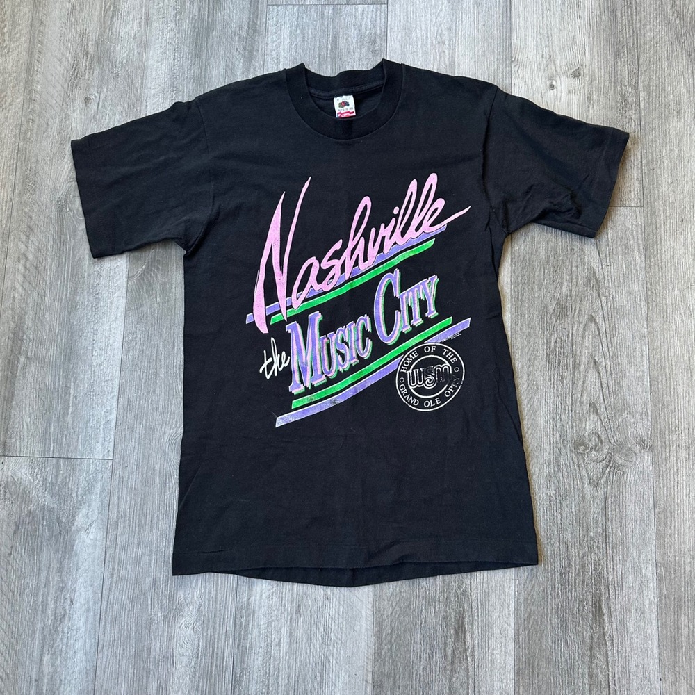 Vintage 1990 Nashville Music Retro T-Shirt Single stitch Fruit of the Loom M